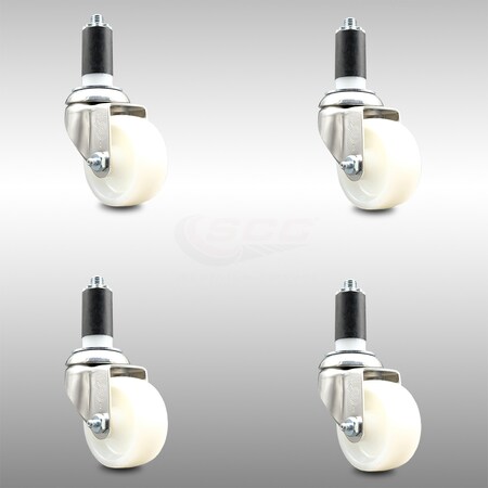 Service Caster 3 Inch 316SS Nylon Wheel Swivel 1-1/4 Inch Expanding Stem Caster Set SCC SCC-SS316EX20S314-NYS-114-4